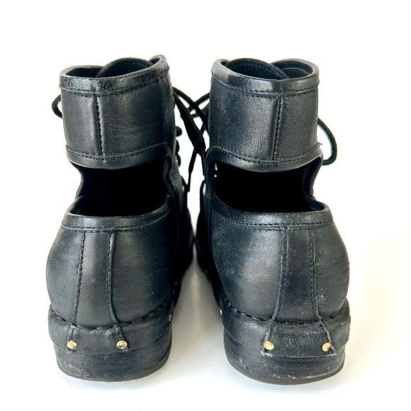 Jeffrey Campbell Rosie Cutout Combat Boots Black Leather Copper Rivets Size 6 - Picture 10 of 16